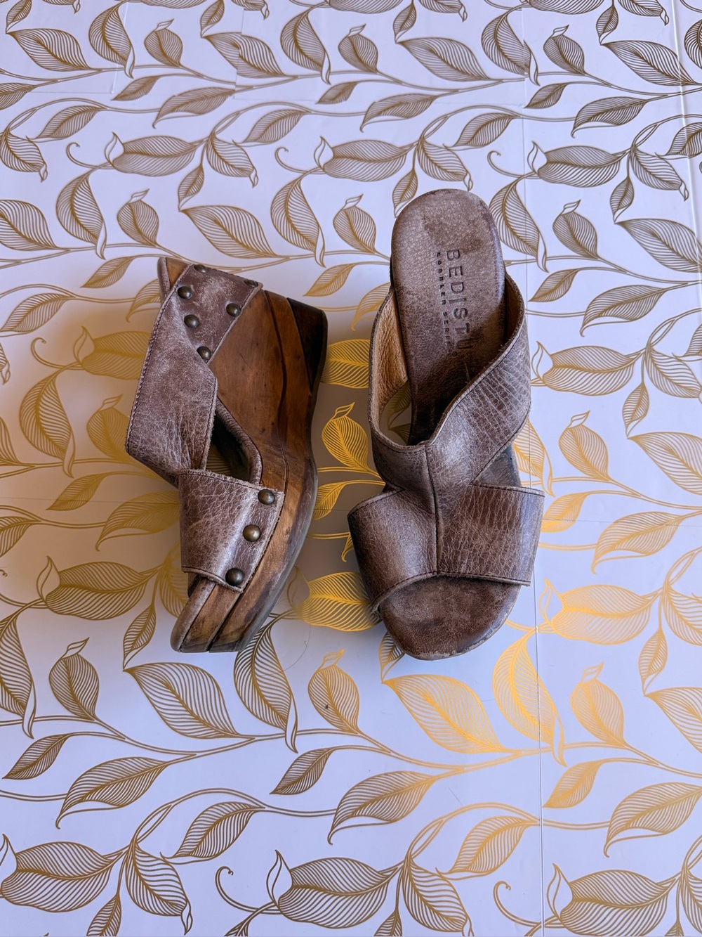 Bedstu Brown Leather Crossover Wedge Sandals size 6 - Picture 1 of 8